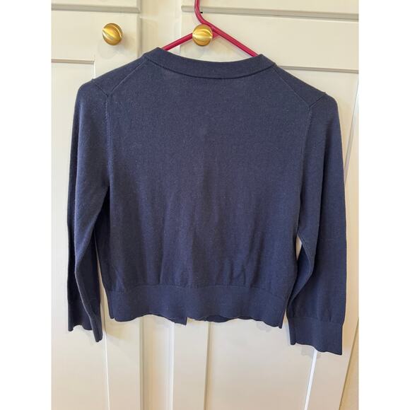 Kate Spade Navy Rhinestone Button Navy Blue Cropped Sweater Normcore Size S - Picture 6 of 6